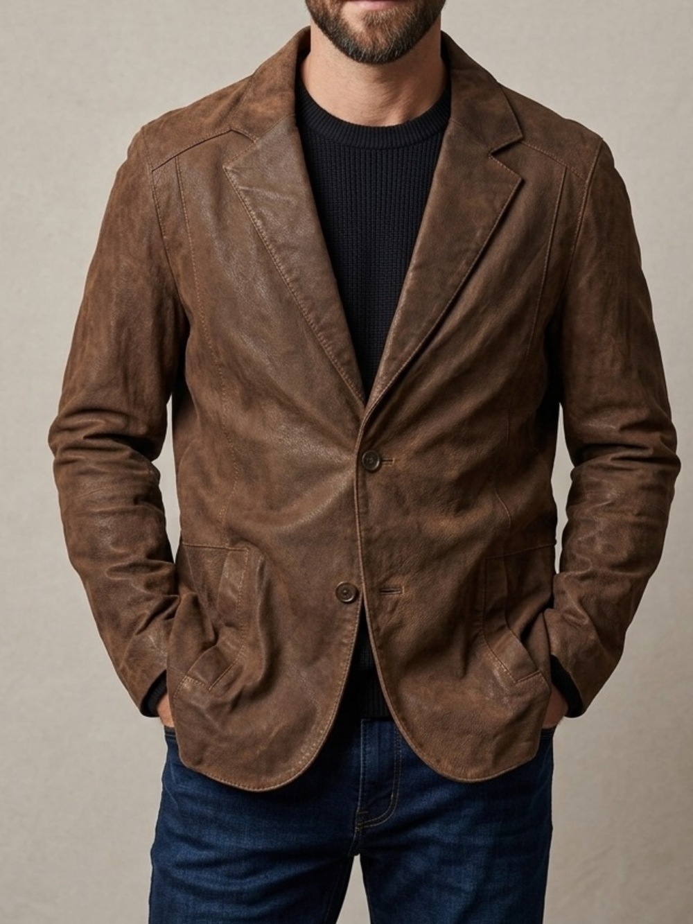 Danier Brown Leather Sport Coat with Notch Lapels Men’s Size Large